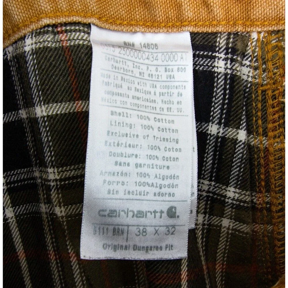 Carhartt Original Dungaree Fit Cargo Work Pants Canvas Tan Size 38 X 32